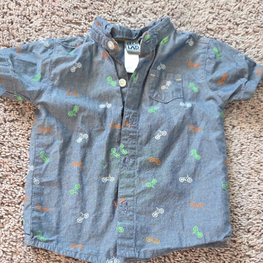 Kids' Button-Down Shirt with Bicycle Print